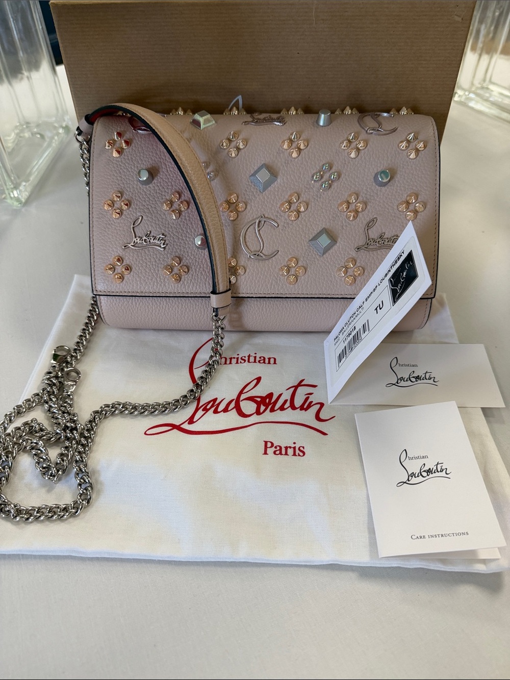 Christian Louboutin Blush Pink Embellished Leather Crossbody Bag